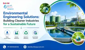 Promotional banner for Daichi Aqua-Air Kurita offering environmental engineering solutions for cleaner industries and sustainable future with water conservation.