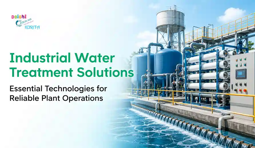 Industrial water treatment plant with tanks, pipes, and filtration system under a clear blue sky for plant operation solutions.