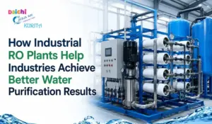 Industrial reverse osmosis (RO) water purification plant with pipes and control panel, illustrating better water purification for industries.